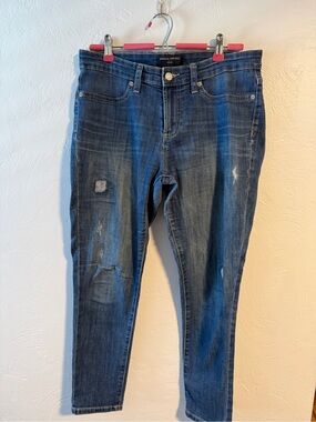 Banana Republic Women's Dark Wash Skinny Jeans with Subtle Distressing